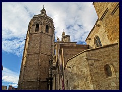 
Valencia Cathedral, Catedral de Santa Maria. This gothic cathedral was built in the 13th-15-the century above a mosque that in turn formerly was a visigoth church.